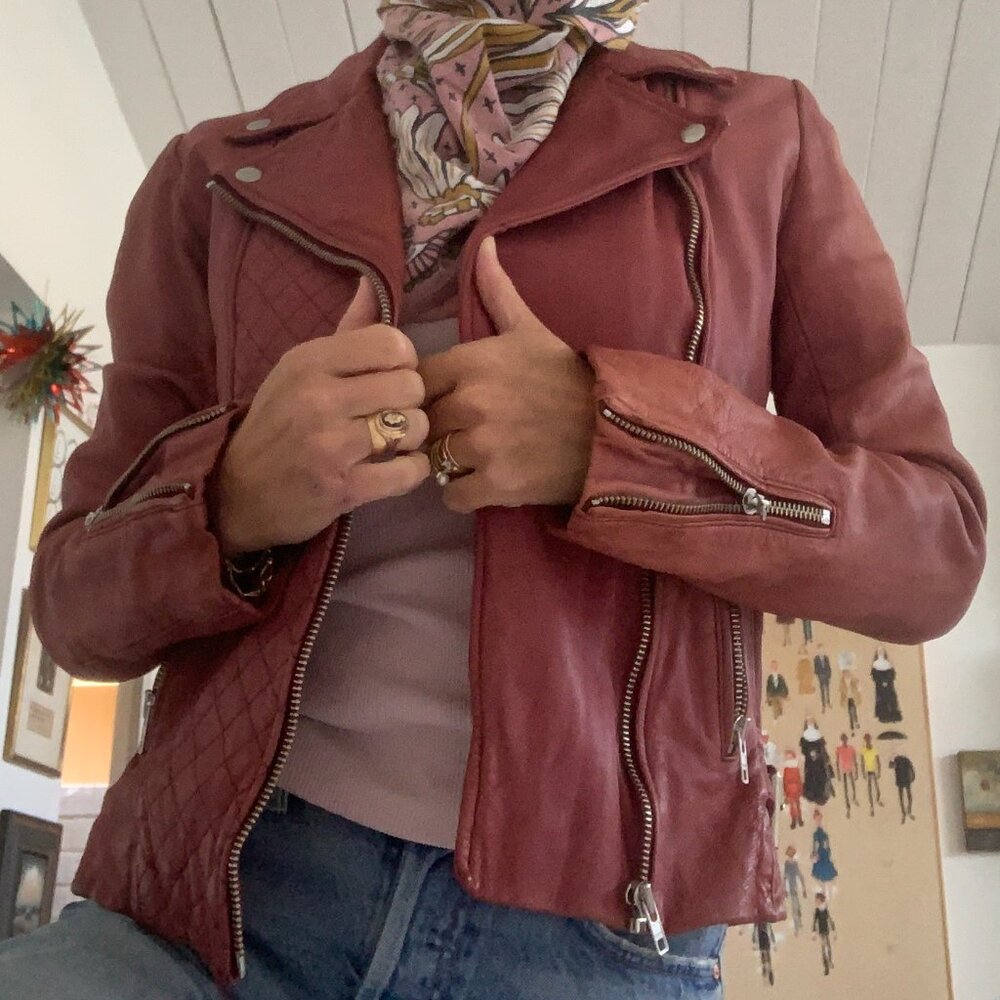 Mauve Maje Leather Bike Jacket